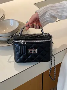 New French minimalist stylish handbag, simple commuting fashion retro diamond-pattern chain shoulder crossbody small square bag