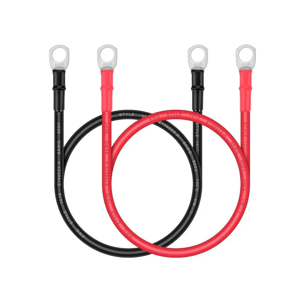 Battery Cable-8 AWG 8 Gauge Wire Made with Tinned Copper Wire Battery Power Inverter Cables with Terminals For Solar Panel,Trolling Motor,Automotive,Motorcycle,RV,Marine Boat 2ft/60cm