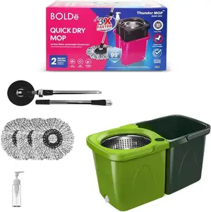 Thunder Mop Spin System --Sided- 2 Compact Stackable 6L Buckets, Microfiber Head, Wringer, Antifungal Quick-Dry, Soap Dispenser, 3 Free Refills (Lime/Forest)
