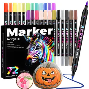 Acrylic Paint Markers Set,Dual Tip Dual-Color Brush Tips, Multifunctional Acrylic Painting Pen Paint Pens for Rocks, Eggs, Wood, Rock, Canvas, Plastic, Glass, Ceramic Art Supplies Back to school