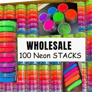 SpringtoK 6 Colors Neon Pigment Stacks 100 Wholesale Powder for Nails Fluorescent Iridescent Nail Art Decoration High Pigment Eyeshadow Body Paint Halloween Makeup