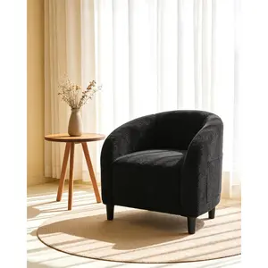 GAOMON Accent Chair Living Room Chairs Barrel Boucle Chairs Comfy Armchairs for Bedroom Reading Room Reception Chairs(Black)