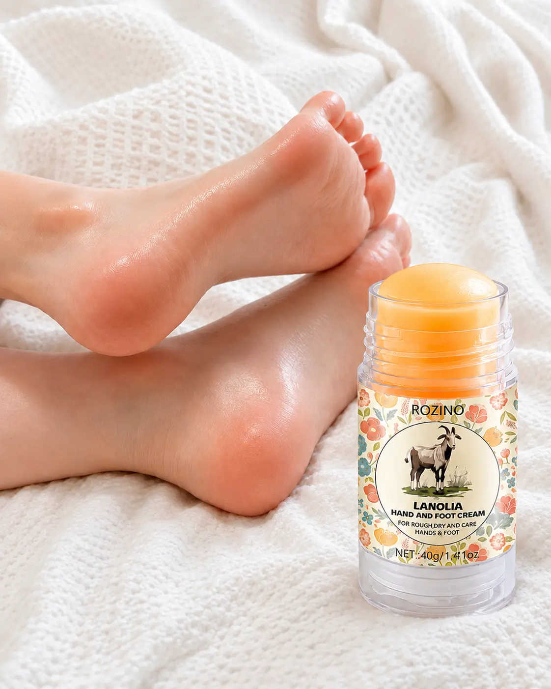 ROZINO Lanolin Heel Balm Stick 40g - Moisturizing Foot Cream for Dry Cracked Heels, Rough Feet & Hand Care