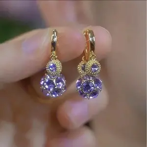 Exquisite, fashionable, and sophisticated purple diamond ball durian earrings for women, versatile and stylish, 2026 new niche earrings aE50123-EH
