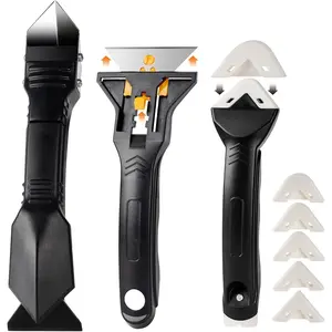 3 in 1  Caulking Tools(Stainless Steelhead), 8 count, Caulk Remover Tool Kit with Stainless Steel Grout Scraper and Caulk Finishing Tools, Caulking Tool Kit for Kitchen, Bathroom