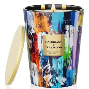 Large 3-Wick Teakwood Scented Soy Candle, 35oz 150 Hours Clean   Candles,  Office Essential, Fathers Day Business & Housewarming