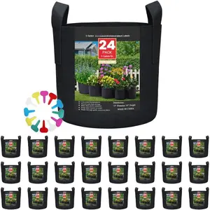 24-Pack 5 Gallon Nonwoven Grow Bags,  Grow Bags,Heavy Duty Aeration Fabric Pots with Durable Handles, Come with 24 count  Labels