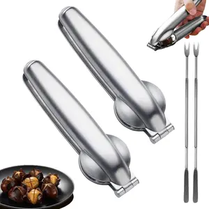 2Pack Chestnut Cutter Tool, 304 Stainless Steel Nutcracker Chestnut Open Clip Pistachio Nut Opener Macadamia Nut Knife with 2 Picks