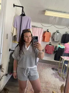 Striped Collared Top & Shorts Set Navy