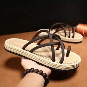 Women’s Rope-Strap Flat Flip Flops - Lightweight, Non-Slip, Breathable Cushioned Footwear for Beach Trips, Summer Casual Wear - Walking Shoe