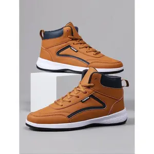 Men's Sporty Lace Up High Top Sneakers, Casual Comfortable Breathable Skate Shoes, Fashionable Sneakers for Daily Wear