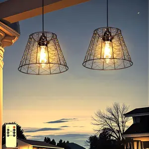 -Operated-Outdoor-Chandelier, Hanging-Pendant-Lights for Gazebo Pergola Patio Porch Outdoor Indoor Decor, Beaded Copper Wire Trumpet Shades