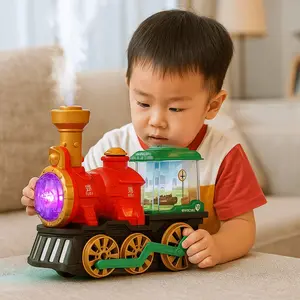 Vintage Locomotive Electric Steam Train Sounding Simulation Steam Educational Toy Rotating Lights Rail Train Toys Children's Toy