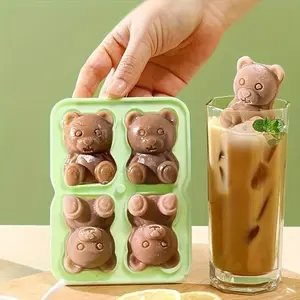 Teddy Bear Ice Cube Mold, 4-Cavity Silicone Tray, Non-Stick Design, Perfect for Cocktails & Beverages, Durable & Reusable, Home Bar Accessories