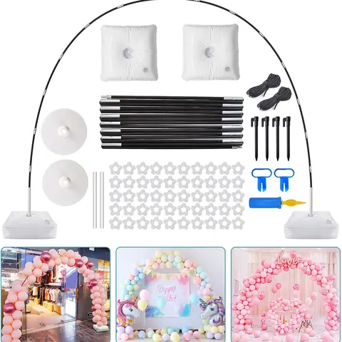 9FT x 10FT Adjustable Balloon Arch Kit - 15 Folded Glass Fiber Poles, 2 PVC Bases, 2 Secure Ropes, 17-Inch Water Bags, Pump, Clips, Knotter - Quick Setup DIY Festive Supplies for Bonfire Events, Nail & Decor Accessories Compatible