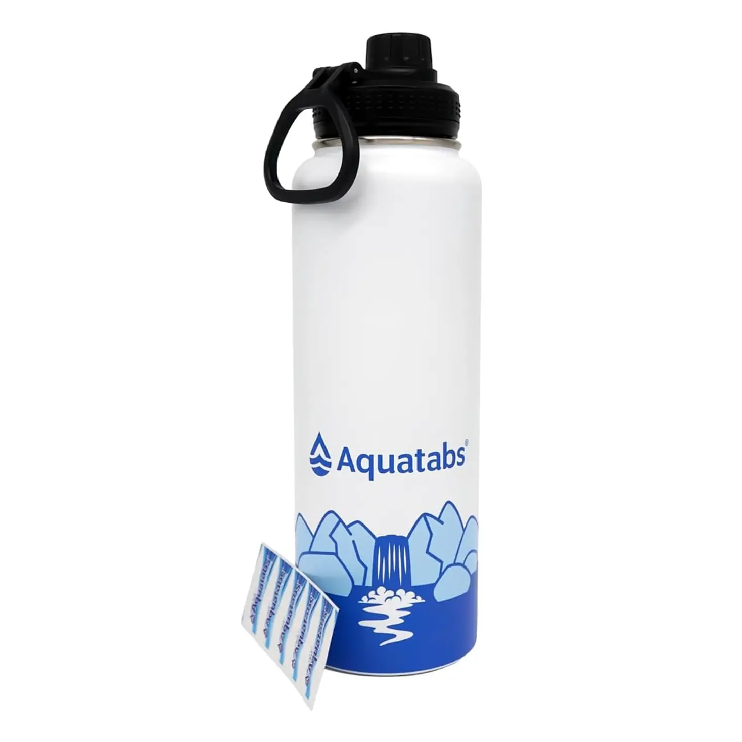 Aquatabs Insulated Stainless Steel Water Purifier Bottle with 50 Water Purification Tablets for Clean Drinking Water on the Go