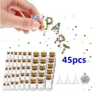 45 Pcs Small Mini Glass Bottles with Cork Stoppers Small Glass Jars with Lids Tiny Spell Jars with 50 Eye Screws and 3 Funnels for DIY Art Craft(0.5ml, 1ml, 3ml, 5ml, 10ml) tiktokshopspringglowup
