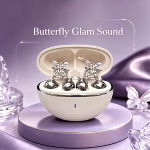 FLUFFDRIP Clip-04 Butterfly Rhinestone Clip-On Wireless Earbuds with Charging Function, Women's Open-Ear Comfortable Non-In-Ear Audio Headset for Daily Wear & Sports, Fashion Gift Option tiktokshopspringglowup Electronic Chargeable