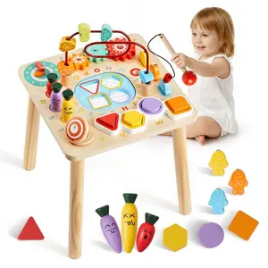 VEVOR Montessori Activity Table for Toddler 1-3 Years Old, 8 in 1 Wooden Learn Activity Desk, Baby Play Table for Boys Girls Aged 6+ Months, Great Birthday, Christmas, Children's Day Present