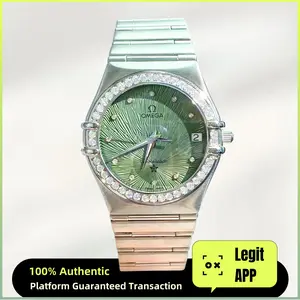 Omega Constellation 32.5mm Stainless Steel Quartz Aftermarket Green Dial & Diamond Bezel 21159481