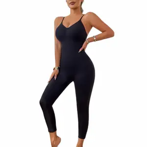 Black Stretchy Jumpsuit Tummy Control Yoga - Comfortable & Flexible for Active Wear seamless