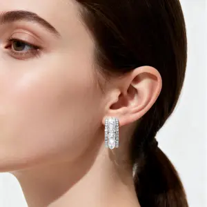 MEIITRUE 925 Sterling Silver Plated Crystal Hoop Earrings for Women, Hypoallergenic Lightweight C-Shaped Zirconia Earrings, Fashion Jewelry Gift