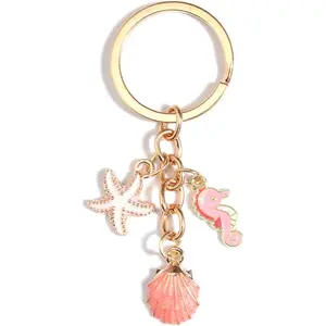 BloomWish S Shell Keychain Beach Bag Charm Starfish Keychain Cowrie Shells Purse Bag Charms for Handbags Beach Vacation Outfits