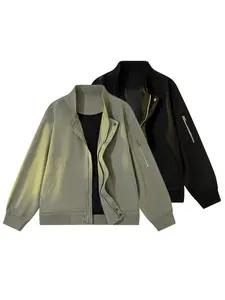 Men's Casual Loose Breathable Outdoor Lightweight Zipper Design Jacket Classic Clothes in Khaki & Black