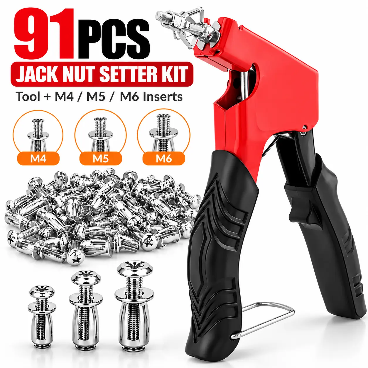91Pcs Heavy-Duty Carbon Steel Petal Jack Nut Assortment Kit, M4 M5 M6 Petal Rivet Nuts & Metal Cavity Wall Anchors for Thin Metal Sheet, Hollow Doors, Drywall & Automotive Repair，Christmas gift
