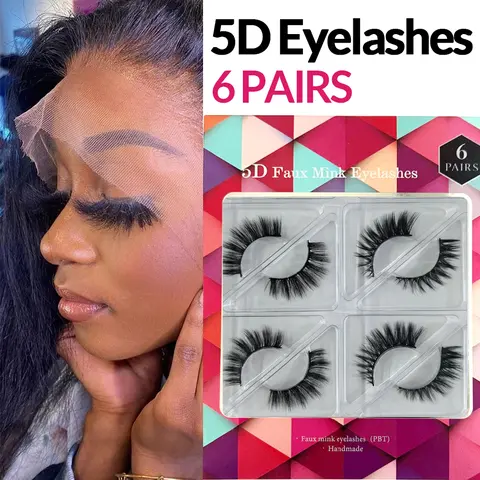 Women's 6-Pairs 5D False Eyelashes & Adhesives, Bling Accent Makeup for Adults, Back-to-School & Special Occasions