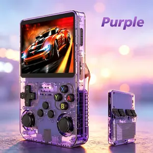 Purple Rechargeable Retro video R36S Handheld Game Console with 3.5-inch ip hd color Screen 64G Memory Card Compact Design Portable open source linux system for On-the-Go Gaming Emulator Games Included Protection Game Pad