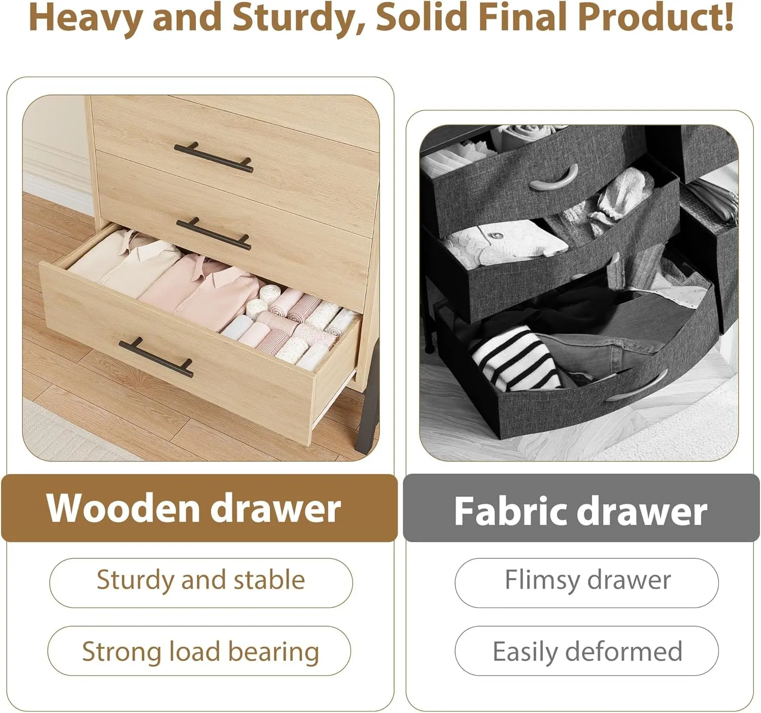 Natural Oak Polished Engineered Wood 4-Drawer Vanity Dresser - Sturdy, Modern, Natural Tones, Chic Cabinet Legs, Waterproof Desktop, Anti-Tip Safety, 6 Beauty Storage Solutions, Deep Drawers, Easy Setup, Assembly Required