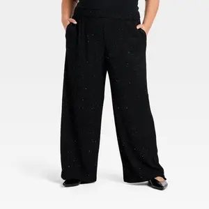 Women's High-Rise Sparkle Wide Leg Pull-On Pants - Ava & Viv