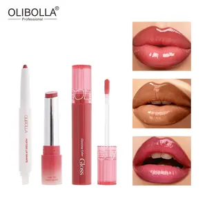 OLIBOLLA Peptide Lip Balm and pencil Kit: Bunny Tongue lip gloss, Moisturizing Plumping Lip Glaze Set, Nourishing 3-in-1 Lip Glaze, Waterproof Korean Lip Tint Set, tinted lip balm, lip gloss set, creamy pencils