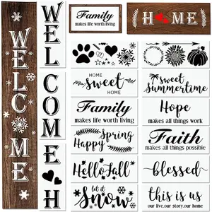 Letter Stencils for Painting on Wood Canvas and More - Reusable Large Alphabet Welcome Calligraphy Font Suitable for Home and Front Door, Porch or Outside Decoration Fabric Chalkboard Plastic