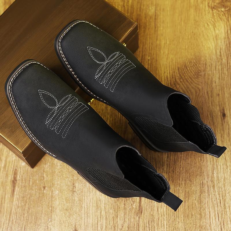 Men's Western Cowboy Boots Square-Toe Chelsea Ankle Boots Work Boots Casual Vintage Fashionable Classic Comfortable Versatile Available in Khaki and Black Outdoor Casual Closed-Toe Style