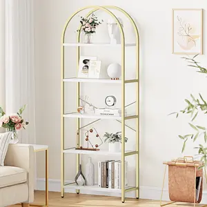 Arched Bookshelf, 5-Tier Open Bookshelf, Modern Bookcase Storage Shelves with Metal Frame, Freestanding Display Rack Tall Shelving Unit for Bedroom, Living Room, Home Office