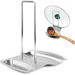 Kitchen Pan Lid Holder for Pots and Spoon Rest Stainless Steel Cookware Organizer Desktop Uncluttered Solution (Lid &Spoon Rest)