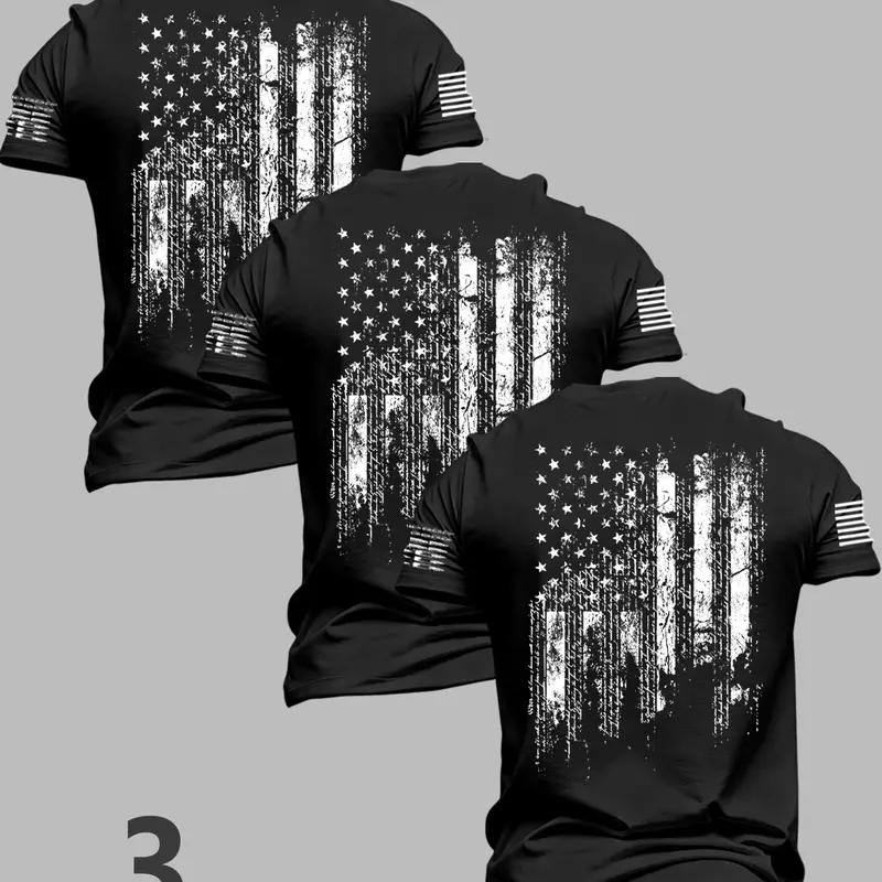 Men's Summer Flag Series Short Sleeve Casual T-Shirt Tops, Vintage Distressed Usa Flag Print, Fitted Long Tee, Perfect for Daily Wear, Menswear, Streetwear