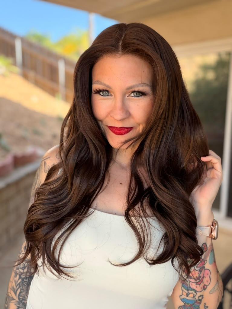 Iris - MaxFull Dimensional Espresso Mocha Wig | Ultimate Brunette Melt Wavy, 20 inches, 13×5 Skin-Melt Transparent Lace Front, Free Part, Built-In Faux Scalp, Natural Looking Wig