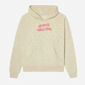 Elevated Faith Growth Takes Time Hoodie - Cream Floral Design with Front Pocket and Hooded Neckline