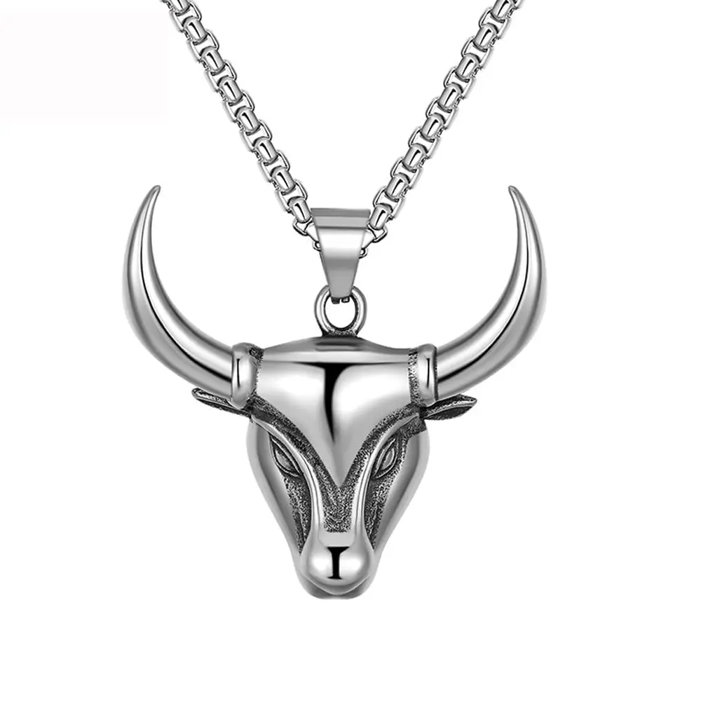 Western Bull Head Necklace for Men, Gothic Stainless Steel Pendant with 23.6 Inch Chain, Hypoallergenic Non-Tarnish Statement Jewelry, Glow in the Dark Gift for Anniversary & Birthday, Valentine's Day