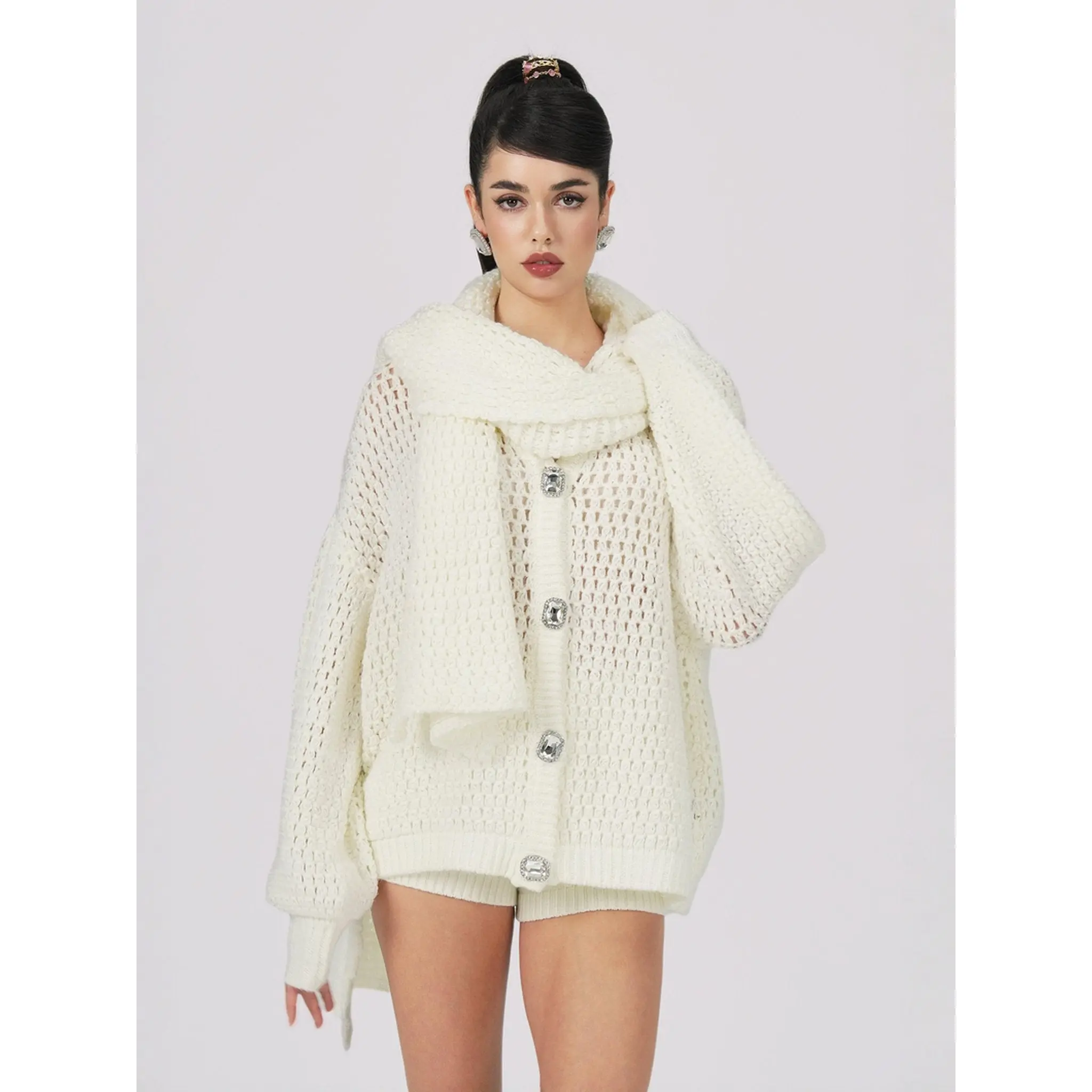 Alexis Cardigan + Scarf Set (White) (Final Sale)