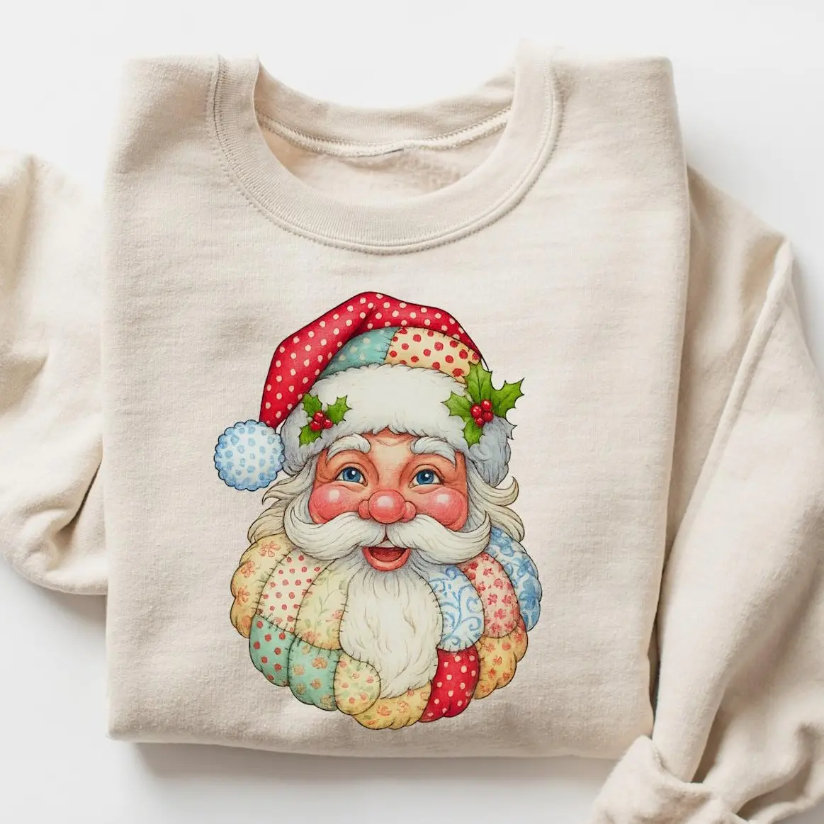 Patchwork Santa Trendy Christmas Crewneck, Unisex Heavy Blend™ Crewneck Sweatshirt, Quilted Santa Christmas Sweatshirts
