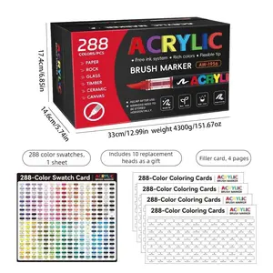 Direct Liquid Acrylic Paint Pens, 288 Colors, Soft Brush Tip, Water-Based Markers, for Fabric, Canvas, Rock, Glass, Wood, Paper, School & Art Supplies, DIY Painting Supplies
