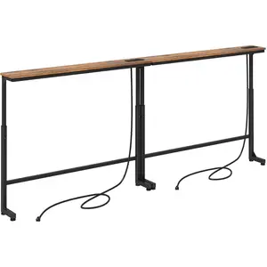 2-Pack Narrow Console Table with Adjustable Height (25"-33") & 2 Power Outlets, Skinny Behind Couch Table, 79" Long x 5.9" Wide Sofa Side Table for Living Room, Rustic Brown
