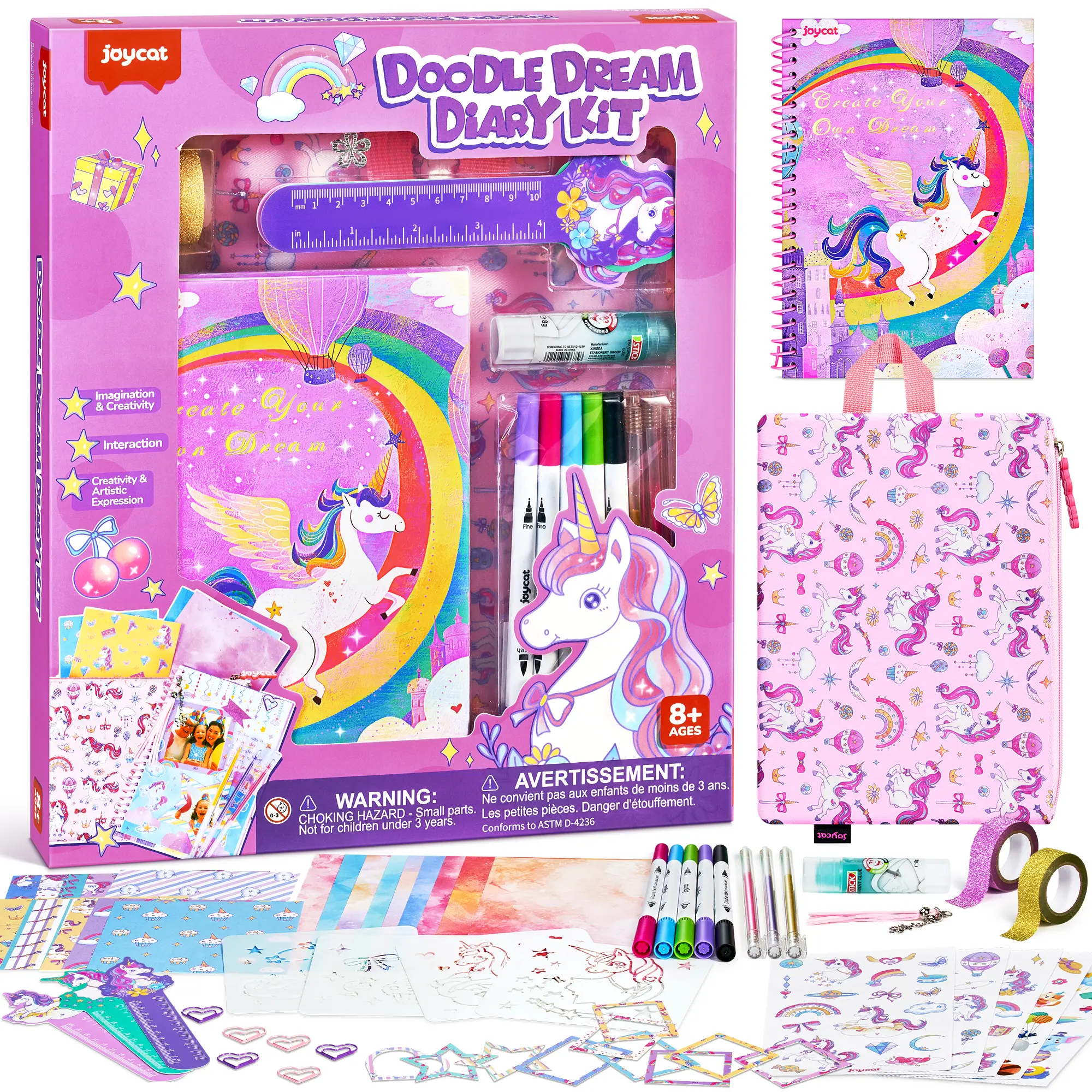 JoyCat DIY Journal Kit for Girls with Storage Bag, Diary Scrapbook Supplies Art Crafts for Kids, Journaling Stationery Set, Little Gift Set for Girls, Birthday Christmas Gifts for 8 9 10 11 12 Year Old Girl