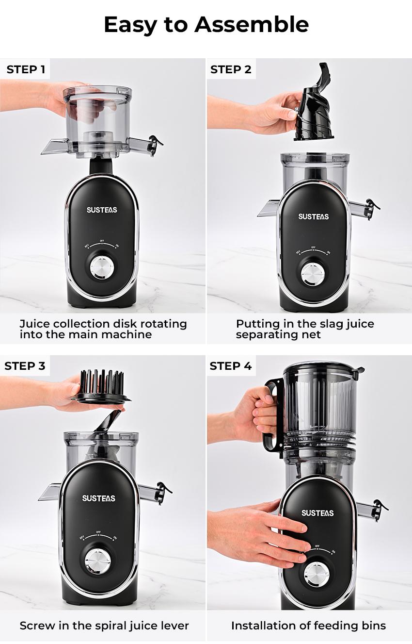 SUSTEAS Juicer Machines, Cold Press Juicer with 5.3'' Large Chute, Slow Masticating, Fits Whole Fruits & Veggies, High Yield, Easy to Clean