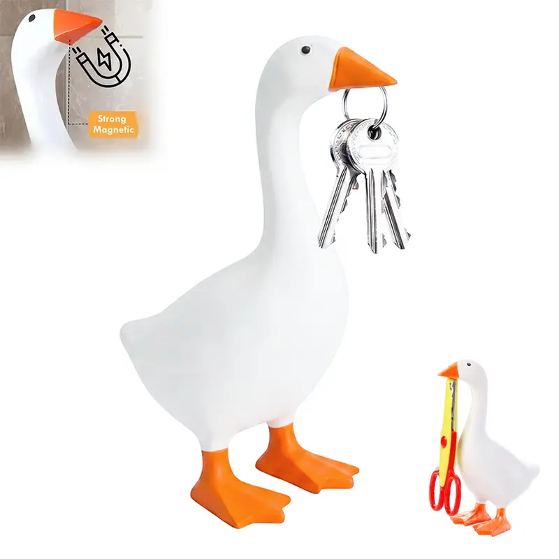 7-Inch Magnetic Desk Goose Key Organiser, Cute Resin Decorative Statue, Funny Mini Figurine for Home Office, DIY Specialty Gift Idea