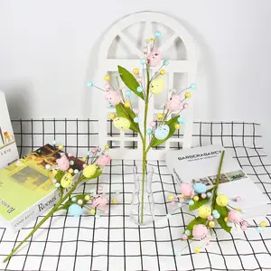 3PCS Easter Floral arrangement - Pastel Easter Eggs & Daisy Branches in Pink, Yellow, Green, - Tabletop Centerpiece for Easter, Wedding, Home Decor - No Maintenance Needed, Durable Plastic Flowers - Perfect Easter Gift Idea, Festive Table Decor